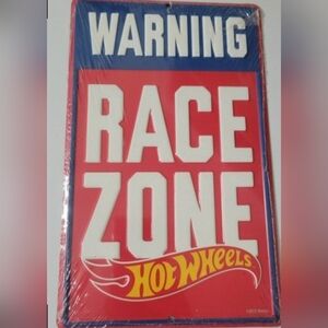 Hot Wheels Warning Race Zone Metal Sign
